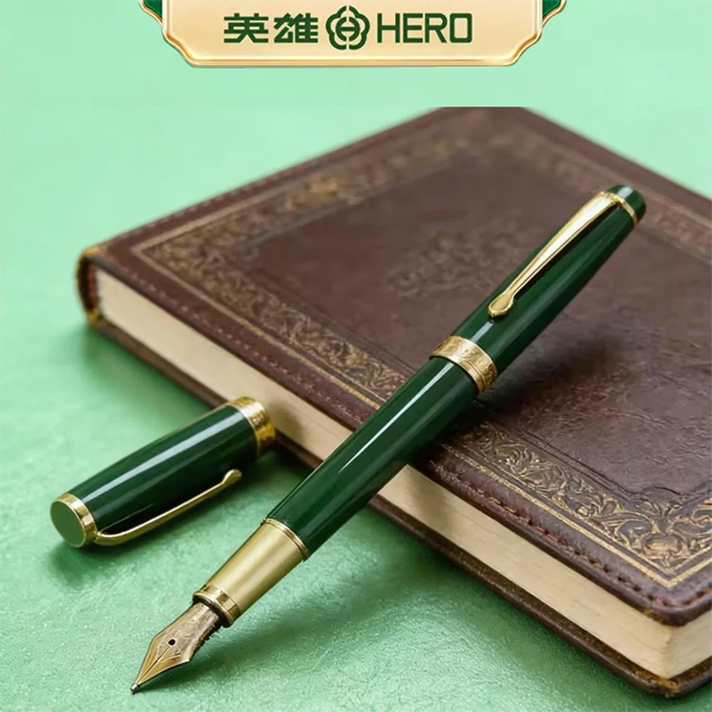 HERO P108 Fine Nib Fountain Pen Set, Forest Green Metal Body, Smooth Writing Pen with Ink Cartridge, 1/2/4/6 Pcs Elegant Station