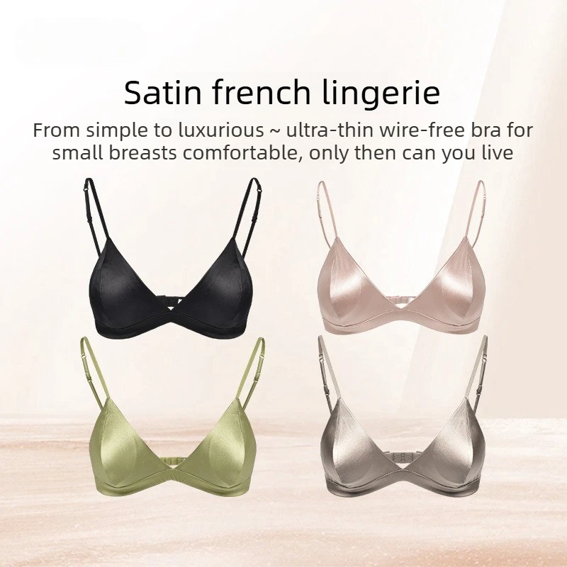 

Silk Triangle Cup Bra without Steel Ring French Style Three Tower Lingerie for Big Breasts Slimming Anti-Sagging Women's Bra