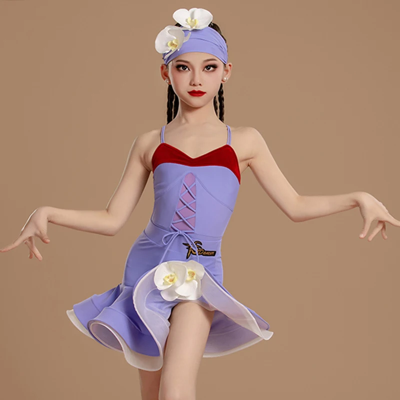 

Kids Girls Spaghetti Strap Backless Bodysuit and Leather Fishbone Skirt Latin Dance Costume Ballroom Competition Dancewear