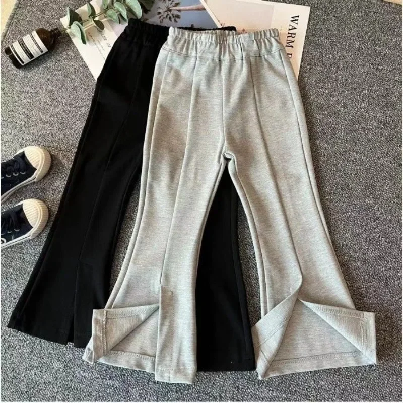 2024 Korean New Spring Autumn Teens Girl Clothes Fashion  Harajuku Loose flared Pant Child High Elastic Waist 4 6 8 10 12 years