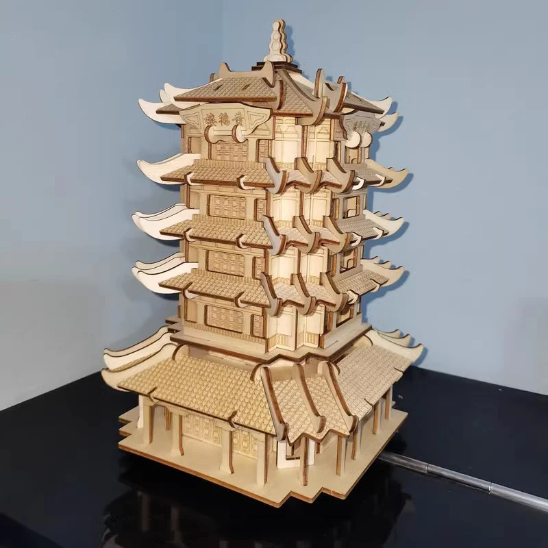 Famous Yellow Crane Tower YueYang PengLai Pavilion 3D Wooden Puzzle Building Model Toy Woodcraft Construction Kit Boy Girl Gift