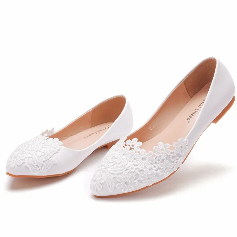 Women Flat Lace Wedding Shoes Comfort Casual Women Fashion Soft Sole Breathable White Pointy Casual Flats Shoes Zapatos De Mujer