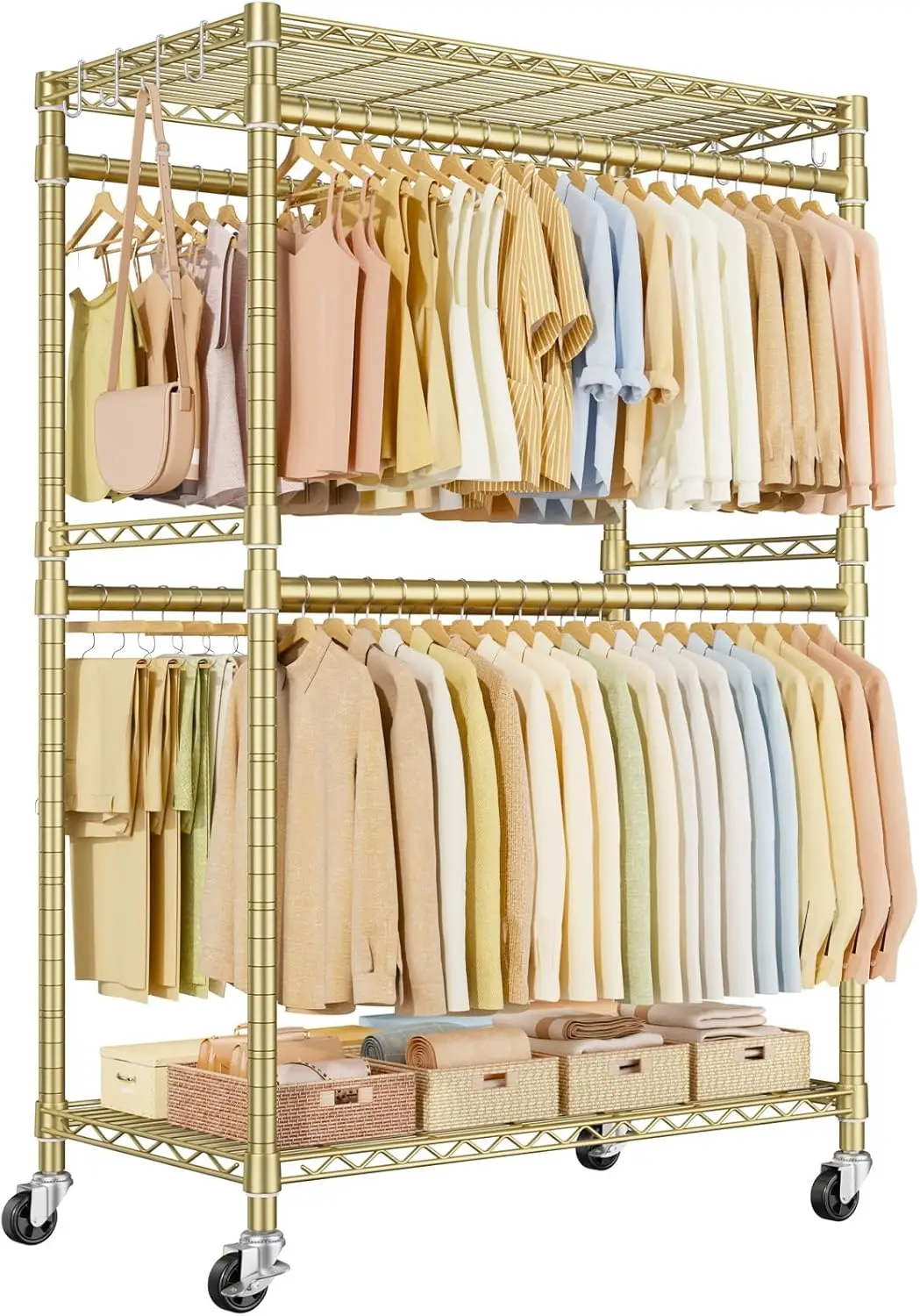

HOME P4 Plus Rolling Clothes Rack Heavy Duty, Clothing Racks for Hanging Clothes, Free Standing Garment Racks with Wheels, Po
