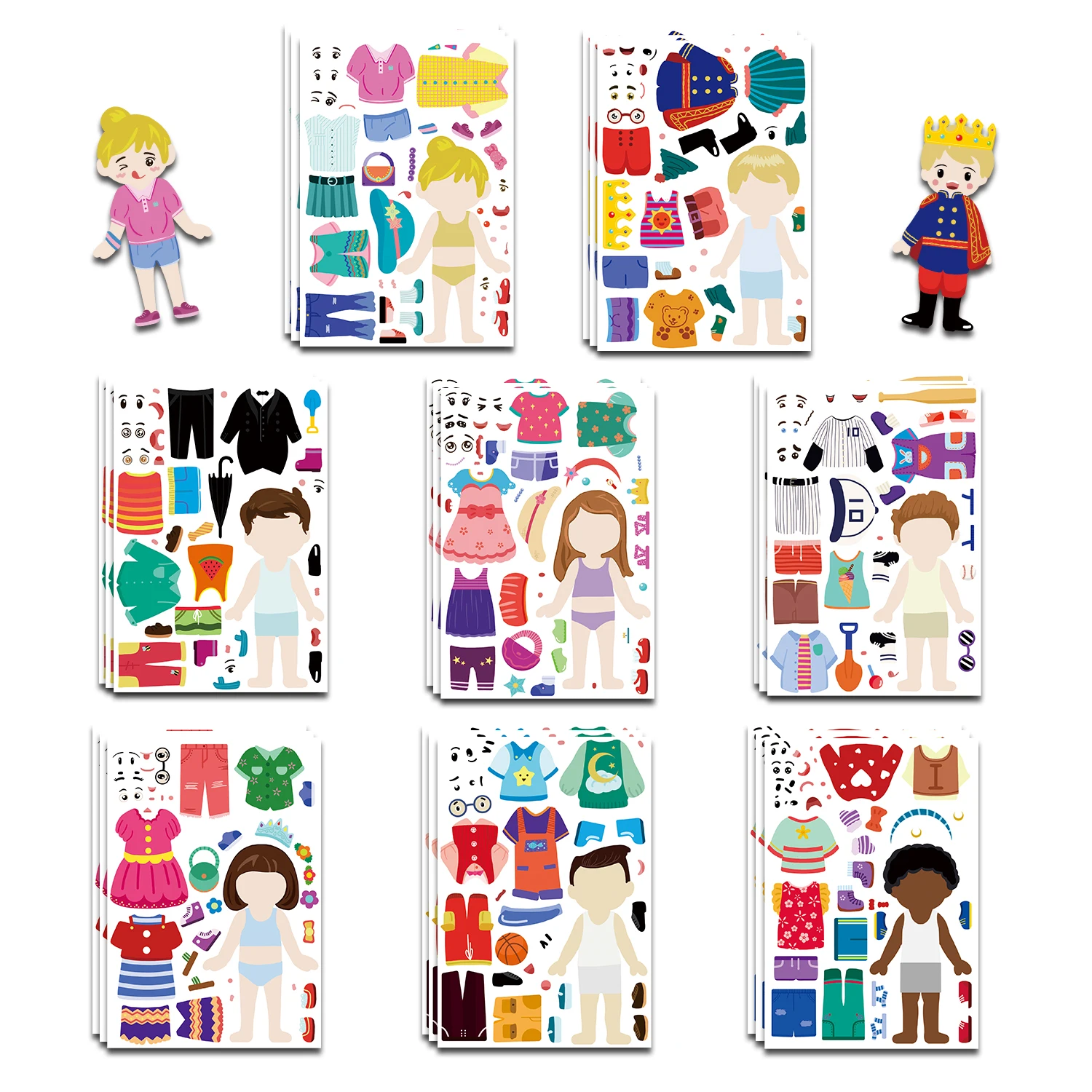 8PCS Cartoon Cute Children Dress Up Collage Scrapbook Collage Material Skateboard/Guitar/Stationery/Diary Waterproof Decorative