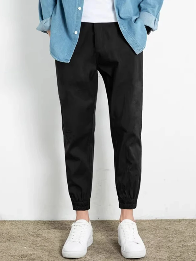 

Мужские повседневные брюки свободного кроя с прямыми штанинами, весна-осень, с завязками, спортивные брюки-чинос, молодежные модные брюки из полиэстера