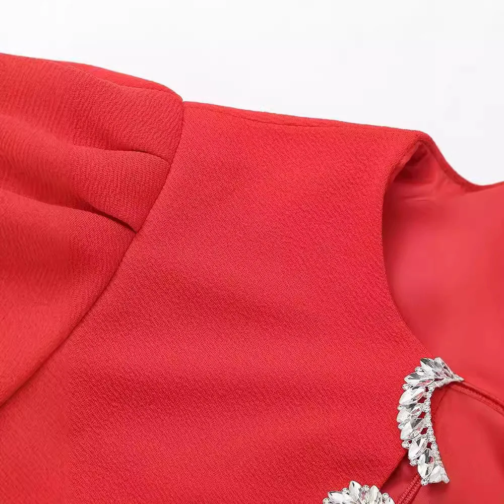 Robe de soirée élégante avec nœud papillon, Mini robe extérieure rouge, col rond, manches courtes, taille haute, robes trapèze pour femmes, 2024