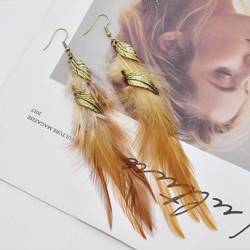 Bohemian Vintage Lange Übertriebene Unregelmäßige Feder Ohrringe für Frauen Ethnische Gold Farbe Twist Blatt Asymmetrie Ohrringe Schmuck – Detail 11