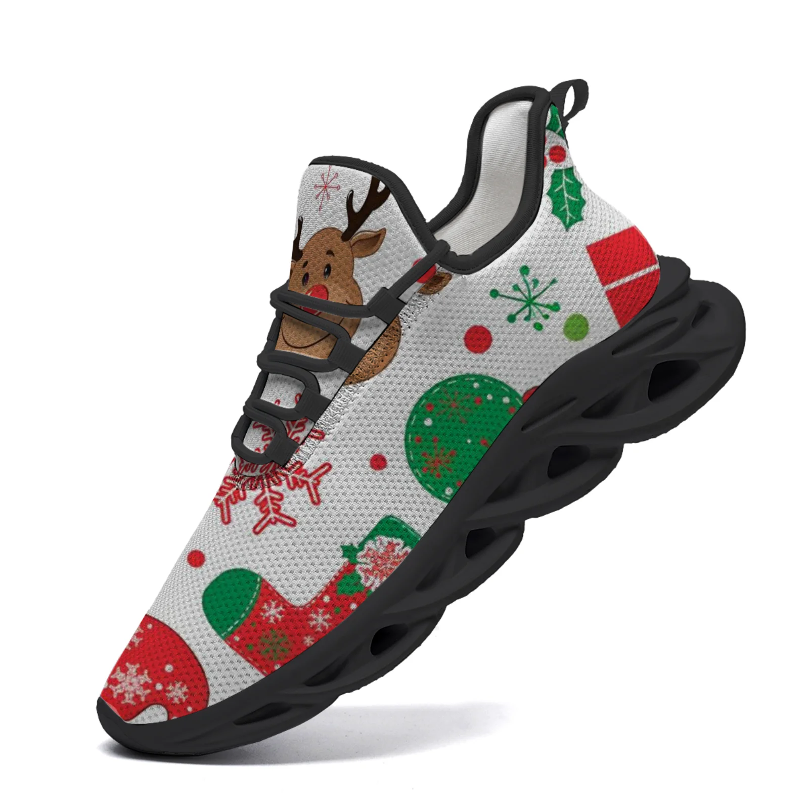 

Colorful Christmas Print Casual Sports Shoes for Teens Lightweight Walking Running Shoes Mesh Lace-Up Shoes EUR36-48