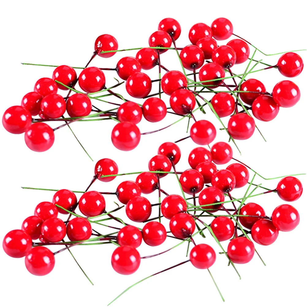 

150Pcs Red Fake Berries Christmas Artificial Holly Picks for Holiday Party DIY Craft Xmas Tree Ornament Supplies