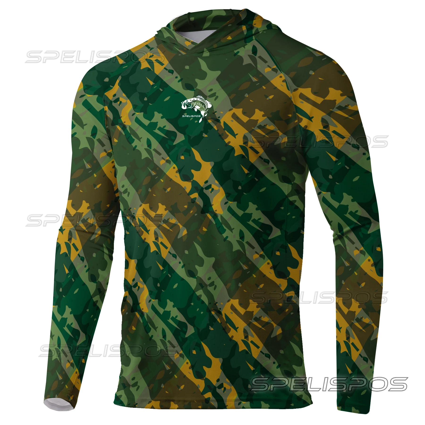 Fishing Hood Riding Tops Wear UPF 50+ Running T-shirt Cap Beach Gear Long Hoodies Outdoor Sports Green Camouflage Surfing Dress