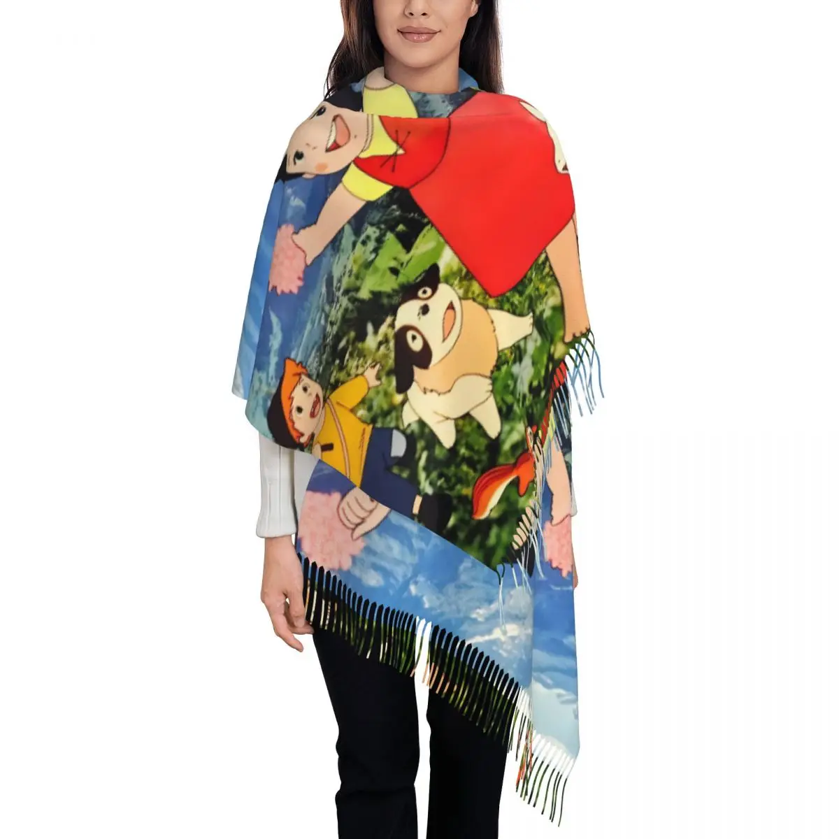 

Custom Female Large Anime Heidi Girl Of The Alps Comic Cartoon Scarves Women Winter Soft Warm Tassel Shawl Wraps Scarf