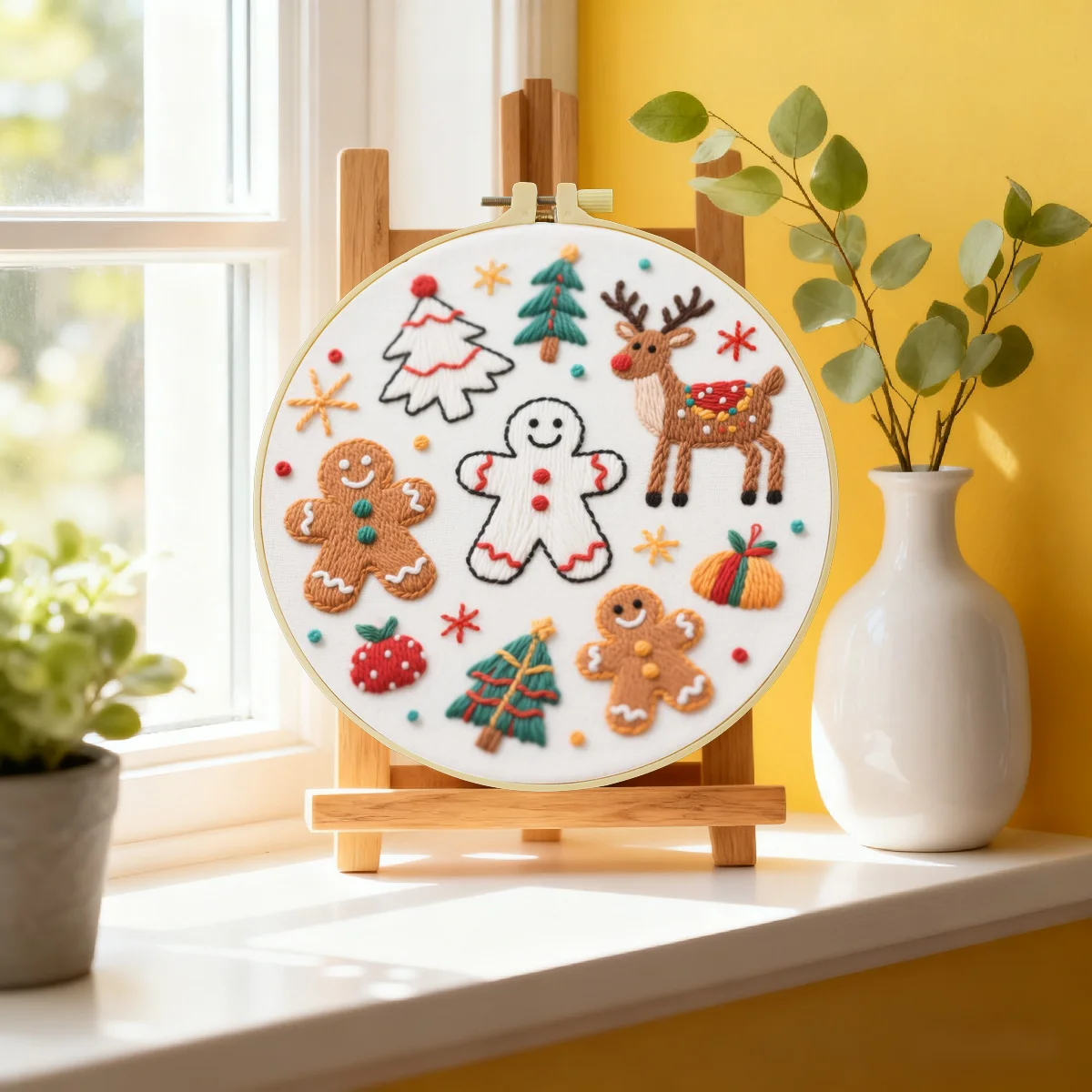 1 Stück 20X20CM/15X15CM 7,87/6,3 Zoll Weihnachtsthema Stickerei-Starter-Kit DIY-Kit DIY-Stickerei-Set Handarbeiten Nadelkunst – Detail 2