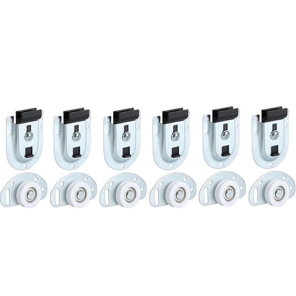 6 Pack Sliding Door Wheels with Top Brackets and Mounting Screws for DIY Closet Wardrobe Cabinet Sliding Systems