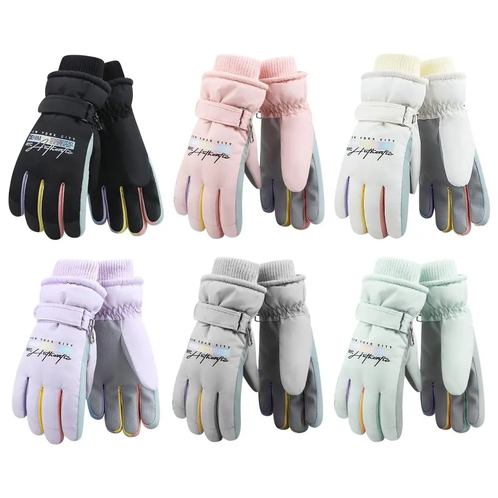 Fashion Letter Warm Winter Skiing Gloves Windproof Waterproof Snowmobile Sports Gloves Thermal Touch Screen Cycling Gloves