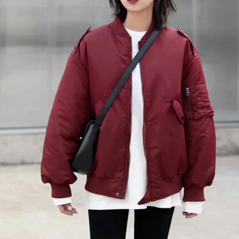 Cotton Clothes Baseball Aviator Coat Woman Loose Winter Great Vintage Bomber Jacket for Women Korean Reviews Lined Deals Pretty