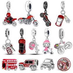 925 Silver Fashion Red Car Key bus Charms Pendents beads Fit 4MM hole diamete Bracelet Charms For Women Party Jewelry making