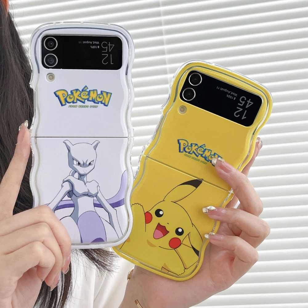 Cute Japan Anime Pocket Monsters Pokémon Pikachu Mewtwo Phone Case For Samsung Galaxy Z Flip 7 6 5 4 3 Soft Cover With Lanyard - view 2
