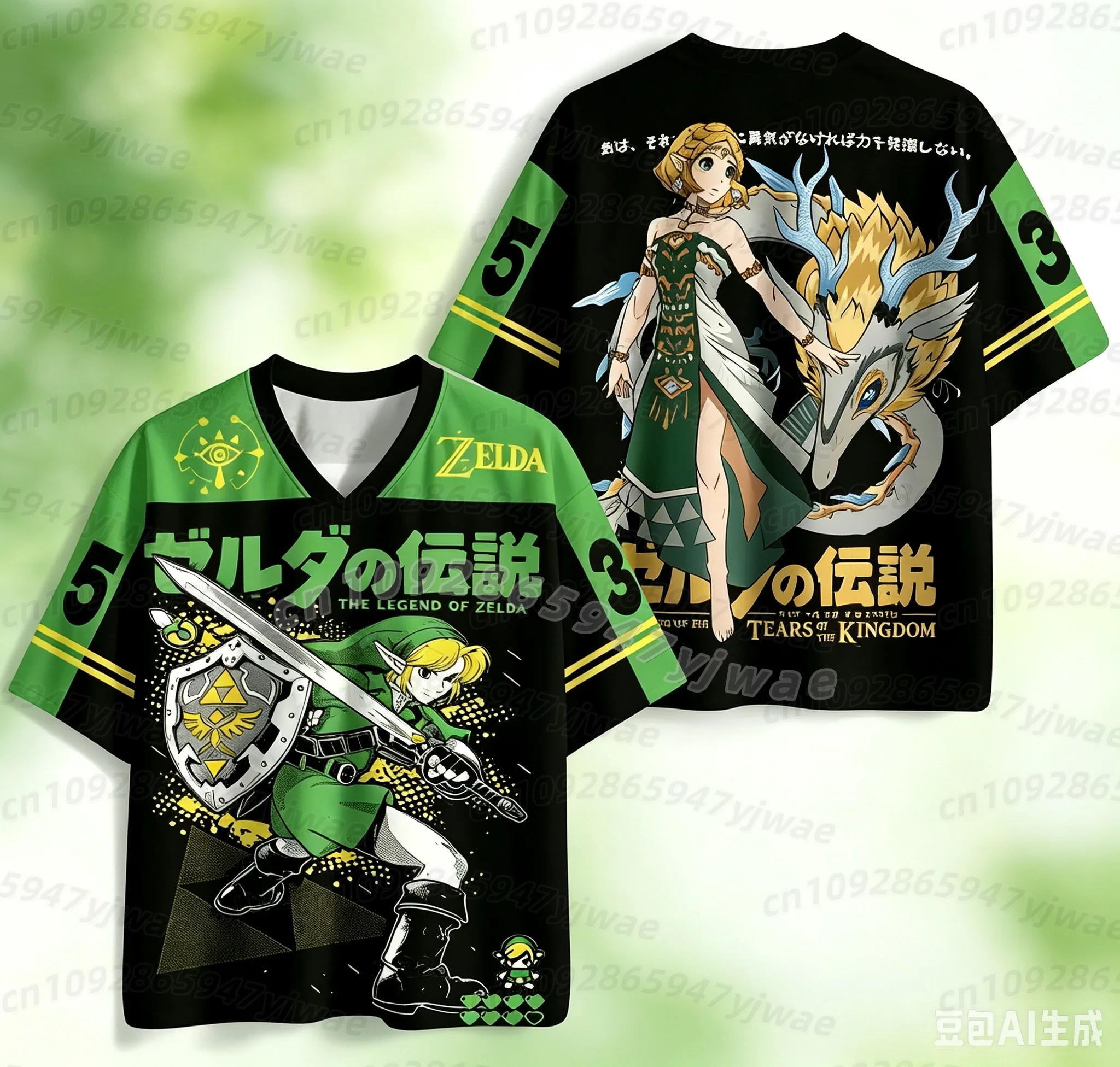 Camiseta de Jersey The Legend Of Zelda Tears Of The Kingdom con estampado 3D de Link Zelda, cuello en V, malla, para hombre y mujer, manga corta