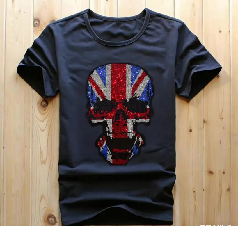 Men's Rhinestone Anime Diamonds Design Cotton T-Shirt Casual Short Sleeve Streetwear Fashion in Sizes S to 6XL