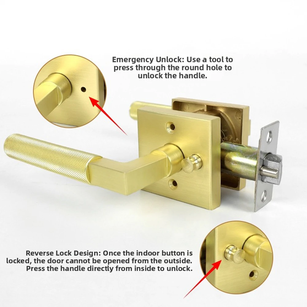 

Modern Gold Door Handle With Privacy Lock For Interior Room Left Right Sided Door Zinc Alloy Lever Knob Hardware Decor