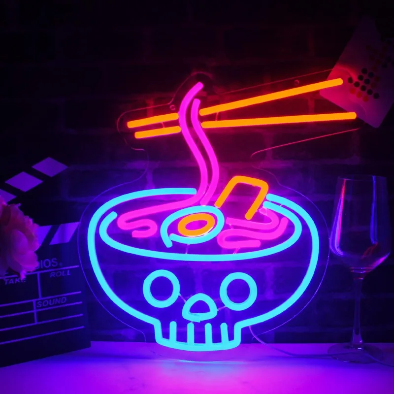 Décoration murale LED à intensité variable pour restaurant japonais, enseigne Ramen Neon Light, bar et restaurant, musique interdisant l'homme, diversification, art mural, 16.8 po × 12.8 po