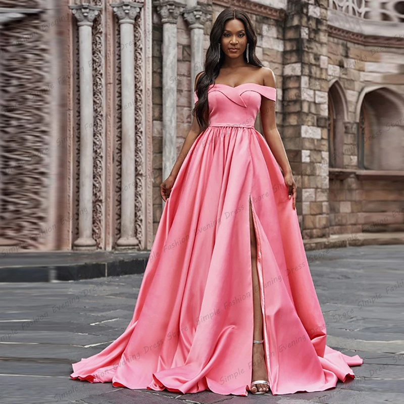 Robe De bal en Satin rose, ligne a, fendue sur le côté, sans manches, Sexy, à la mode, robe De soirée formelle pour célébrités