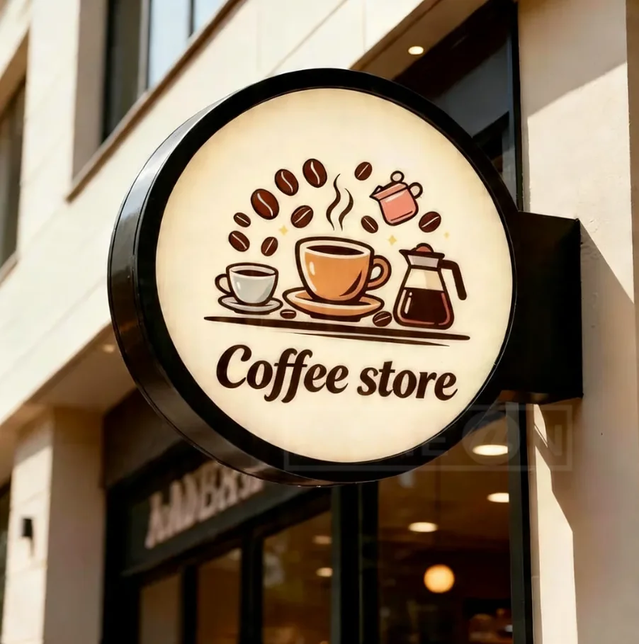 

Double-Sided Outdoor Business Logo Custom LED Lightbox Sign –coffee bar Round Screen Advertising Equipment Supplies Packaging