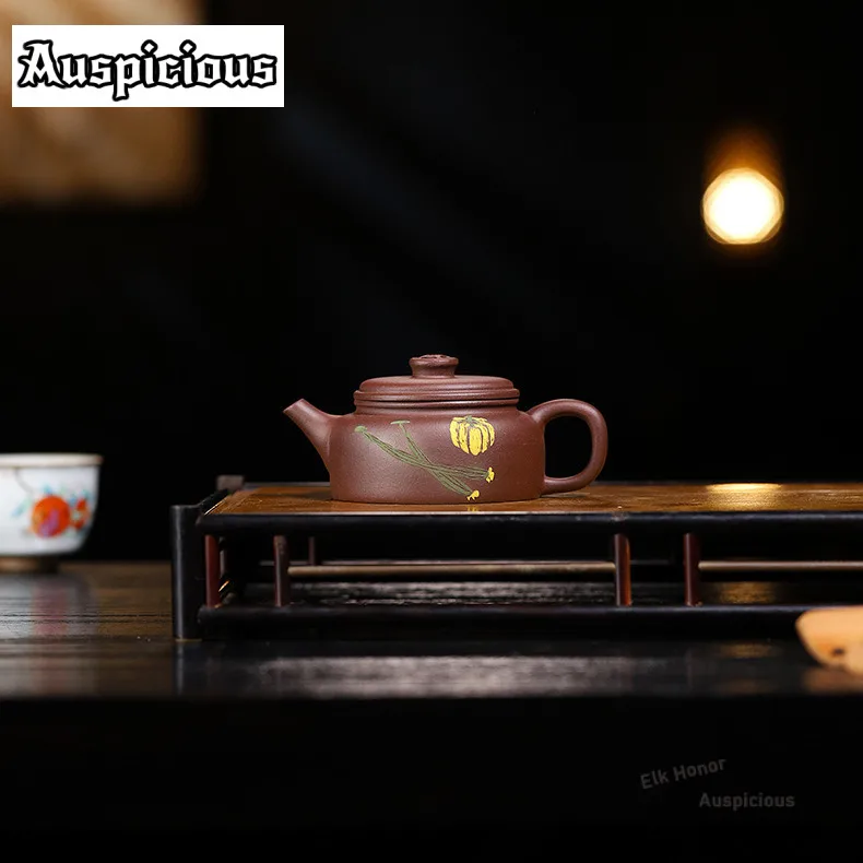

150ml Vintage Yixing Purple Clay Teapots Handmade Copper Cash Dezhong Pot Raw Ore Purple Mud Kettle Chinese Zisha Tea Set Gifts
