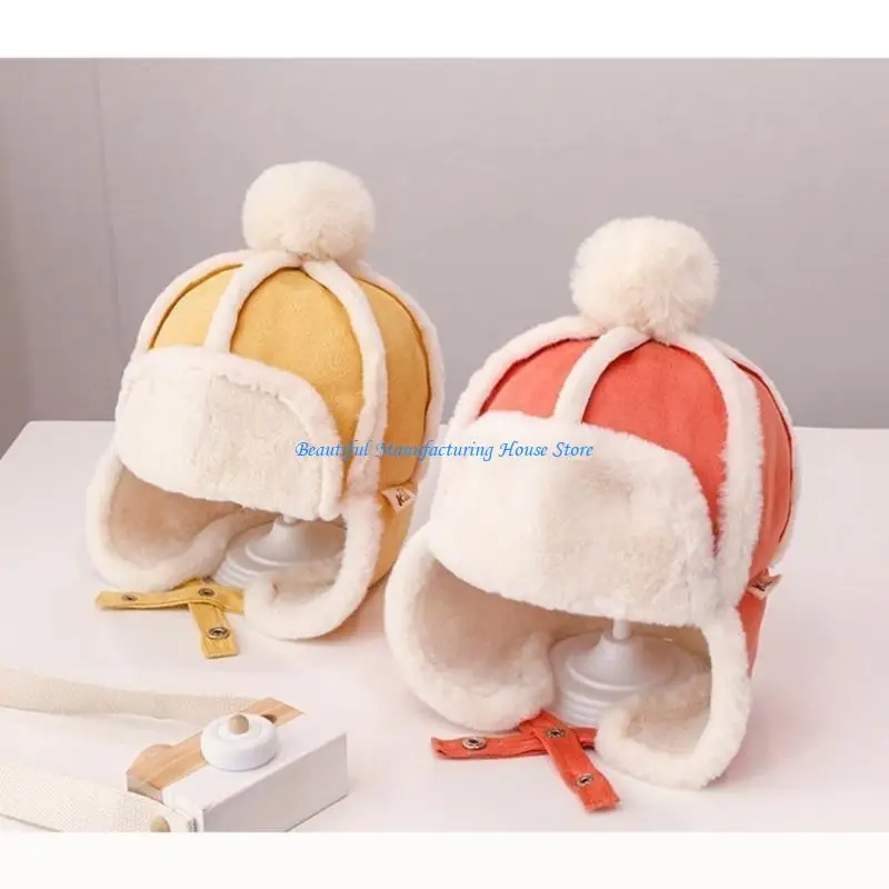 E56A Windproof Plush Hat Cold Weather Ear Flap Hat Thicken Warm Trapper Hat for Kids