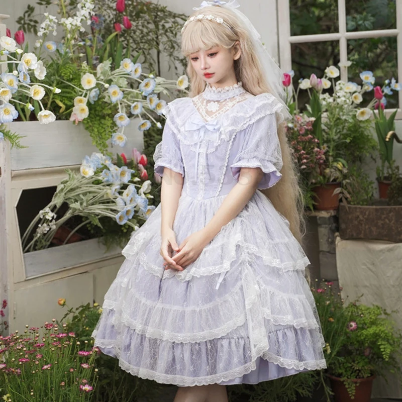 

Girl Elegant Palace Style Lolita Evening Prom Sweet Cute Dresses Maid Clothes Princess Dress Halloween Party Performance Costume