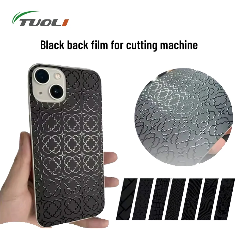 TUOLI Black 3D Embossed Texture Back Skin Film Protector Sticker For Blade Laser Cutting Machine Cellphone Decorative Sheet