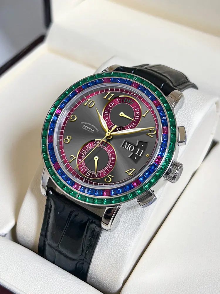 BORMAN Men's Mechanical Watch Luminous Multi-function Automatic Watch Men's Diamond-encrusted Trendy Business Watch