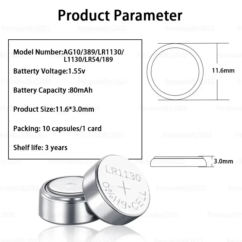 10-100pcs AG10 LR1130 Button Cell  SR54 389 189 SR1130 389A LR54 1.5V Alkaline Batteries for Remote Control Clock Watch Battery