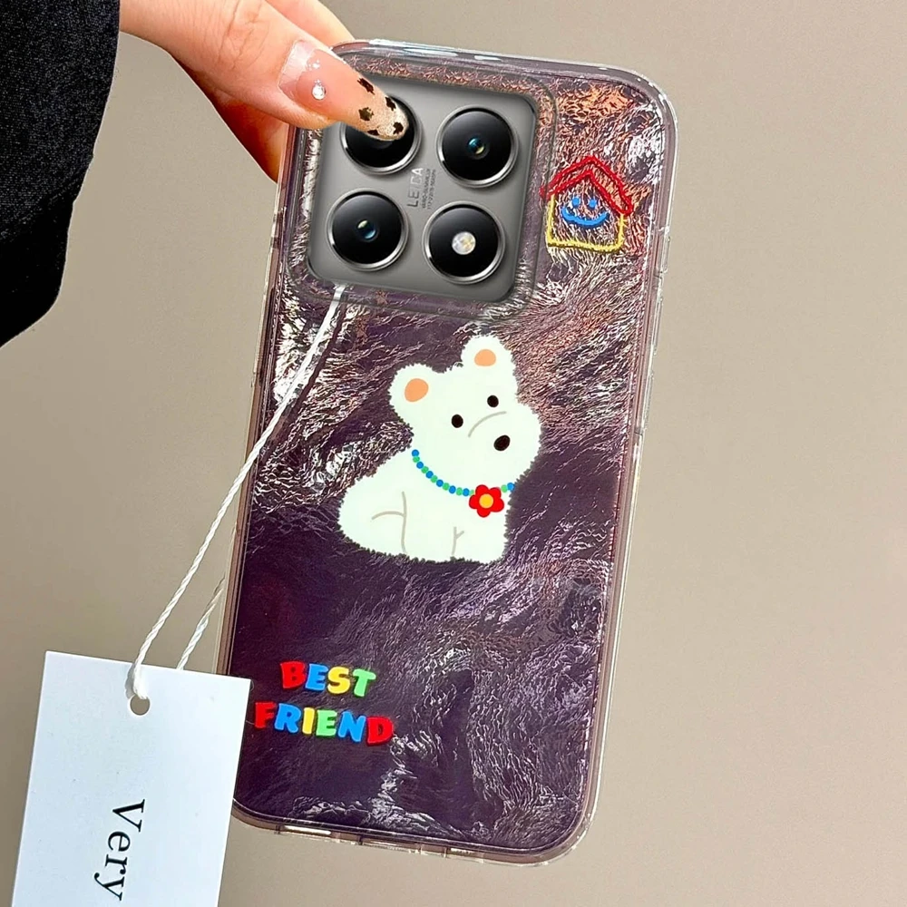 Rosa Simpatico Cane Modello Del Fumetto Glacier Texture Ragazze Donne Cassa Del Telefono Per Xiaomi 14T 13T Pro 11 Lite 5G NE Copertura Antiurto