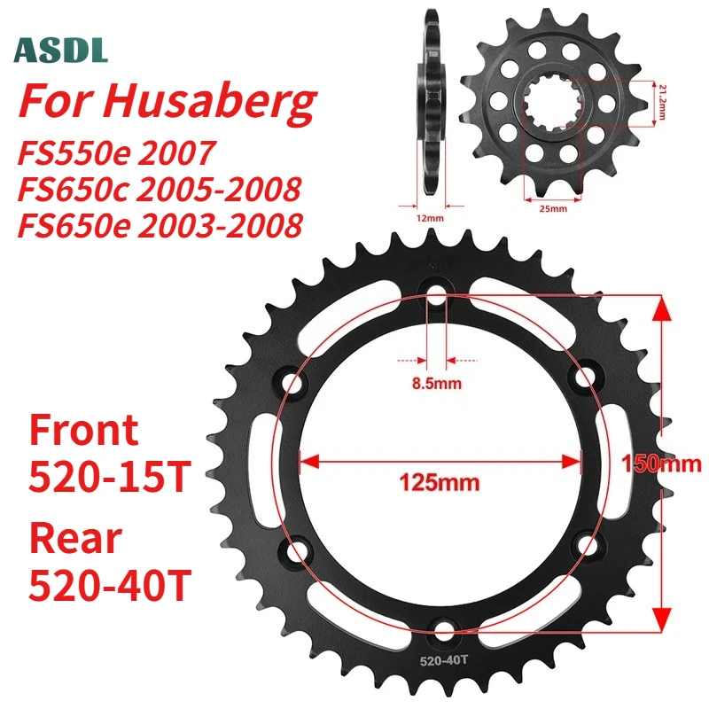

For Husaberg FS550 Motorcycle Front Rear Sprocket 520 Chain 40T 15T FS550e 2007 FS650c 2005-2008 FS650e 2003-2008 FS 650