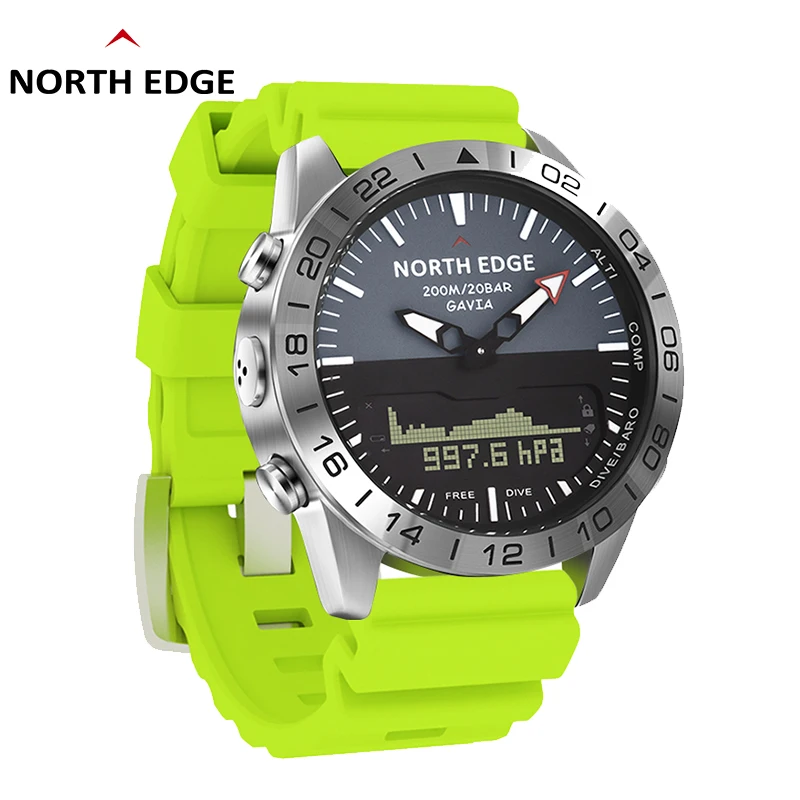 NORTH EDGE steel case business Indoor Outdoor Exercises World Time Sports Watch Compass Waterproof 200M GAVIA 2 silicon strap