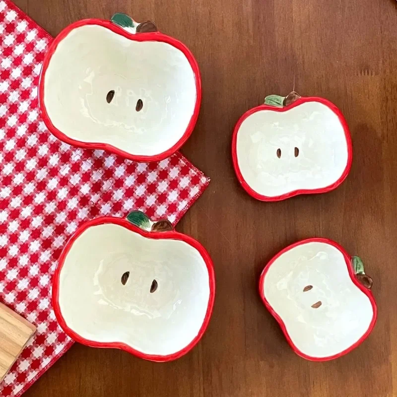 

2pcs Cute Creative Apple Modeling Ceramic Dishes Kitchen Yogurt Bowls Salad Bowls Seasoning Dishes Table Decoration.