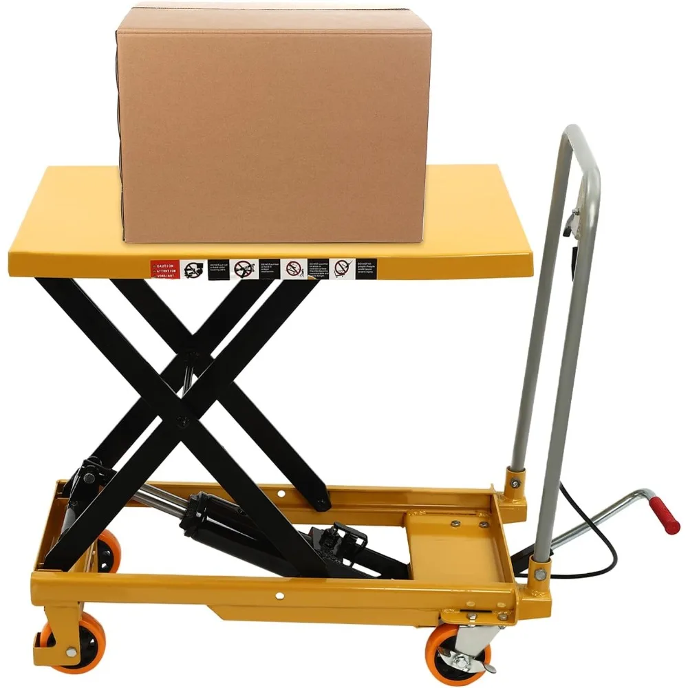 

Hydraulic Cart Lift Table, 500Lbs Manual Double Scissor Lift Table, Yellow, 45 Lifting Height, 4 Wheels, 30.5H