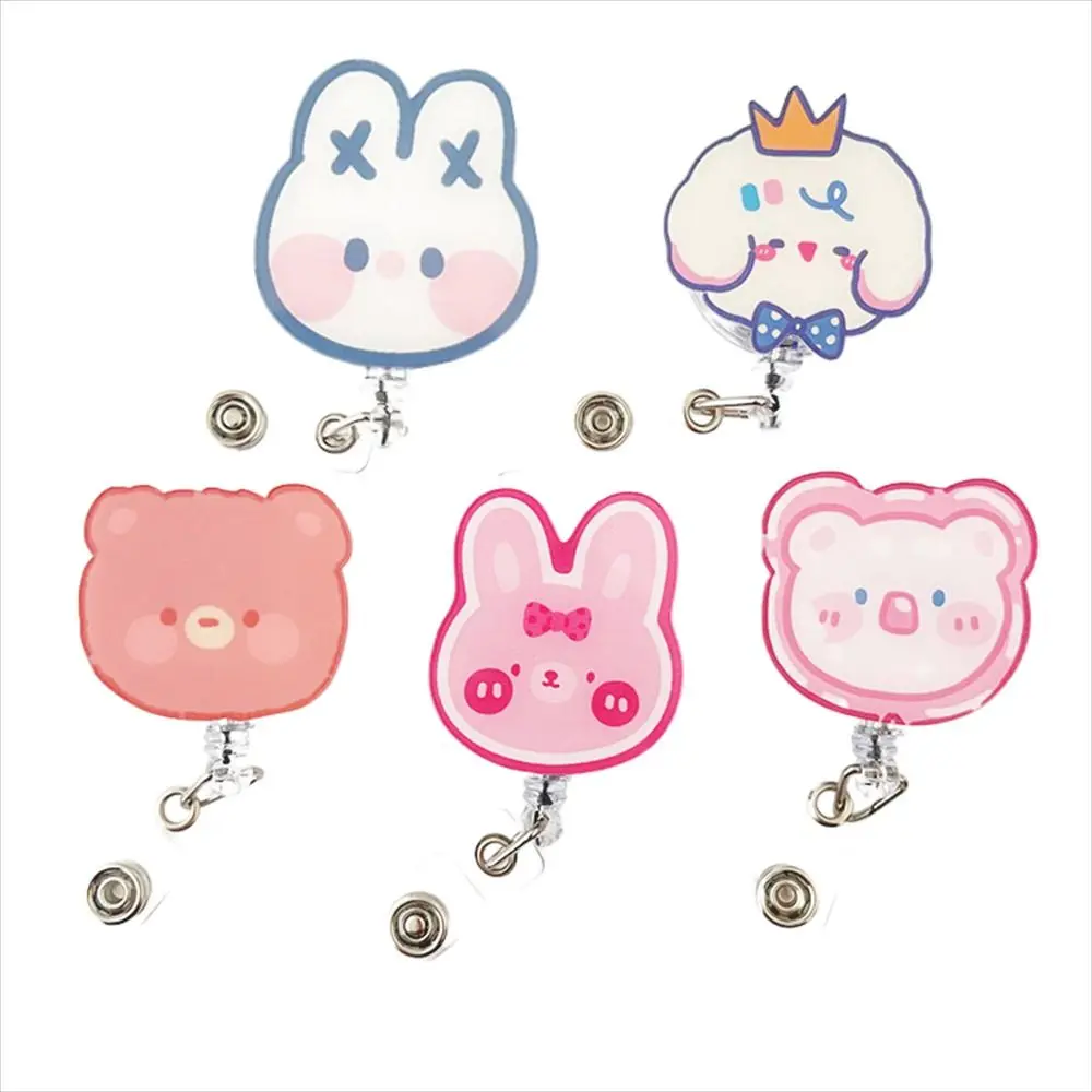 Cute Cartoon Bear Students Work Card Clip Rabbit ID Card Clips Name Card Holder Retractable Badge Reel Nurse Badge Holder