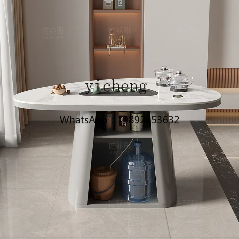 ZZ XL Light Luxury Balcony Table-Chair Set Kettle Integrated Stone Plate Tea Making Table
