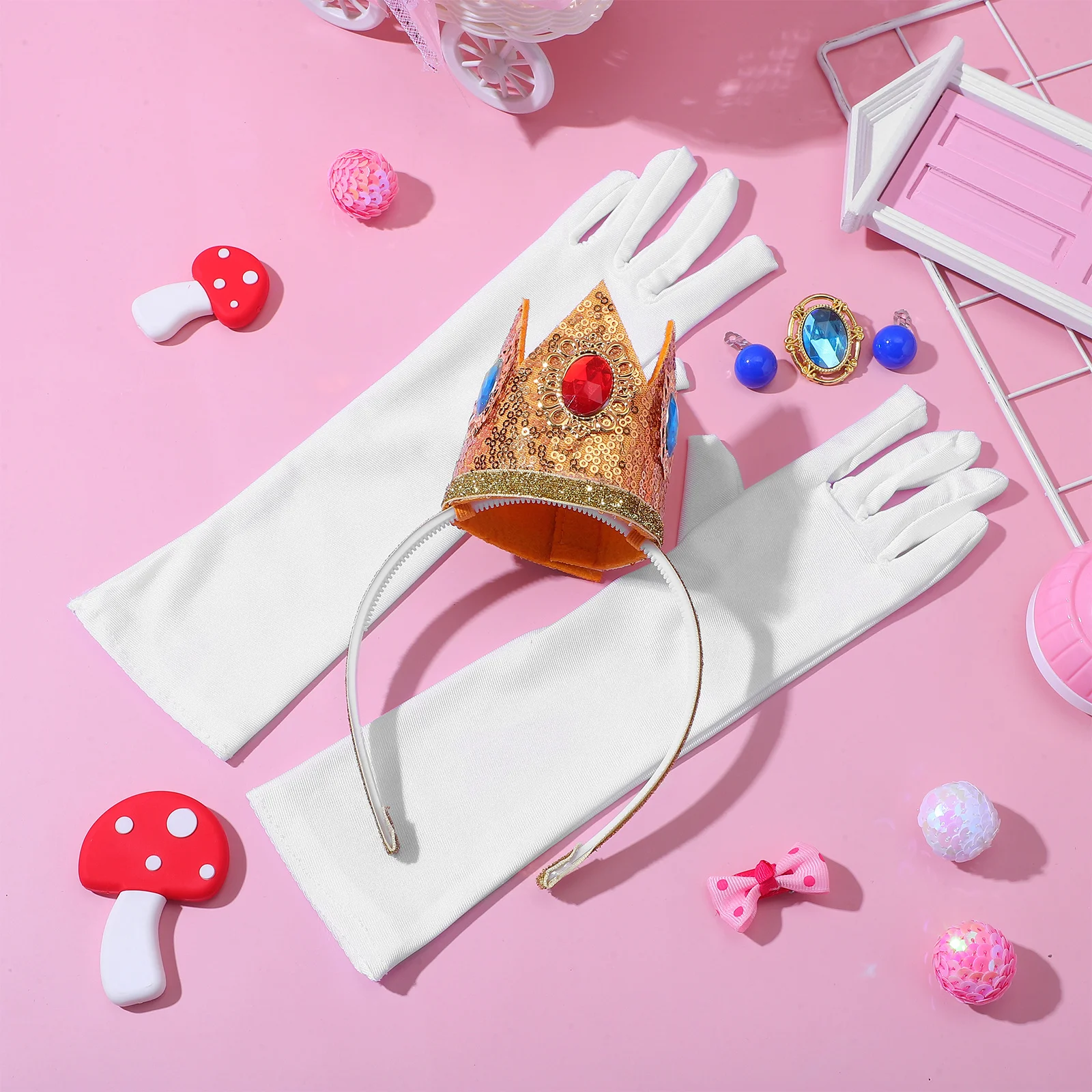 1 세트 공주 왕관 머리띠 귀걸이 의상 세트 소녀 공연 코스프레 소품 생일 파티 드레스업 액세서리 휴일용