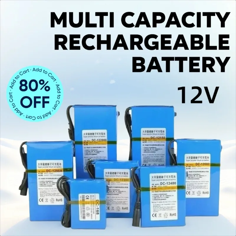 

12V 1.3/3.0/6.8/9.8Ah Avec Chargeur for Caméra De Vidéosurveillance/amplificateur Audio/appareil Portable Li-ion Battery