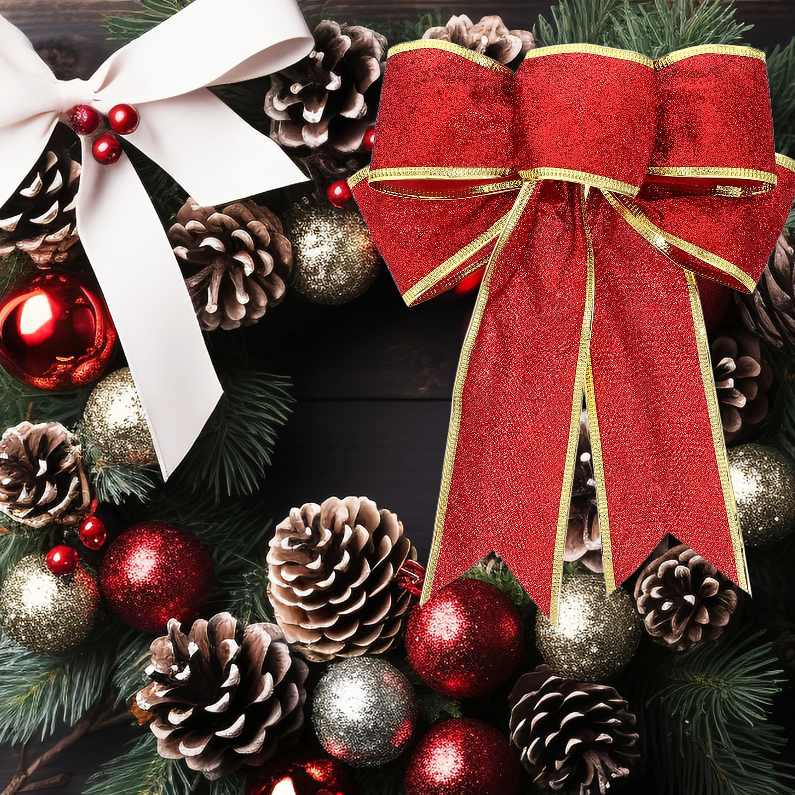

6 Pcs Gold-edged Bow Jewelry Unique Decorative Xmas Ornaments Large Christmas Tree Bows Decoration Crafts Decorations Wreath