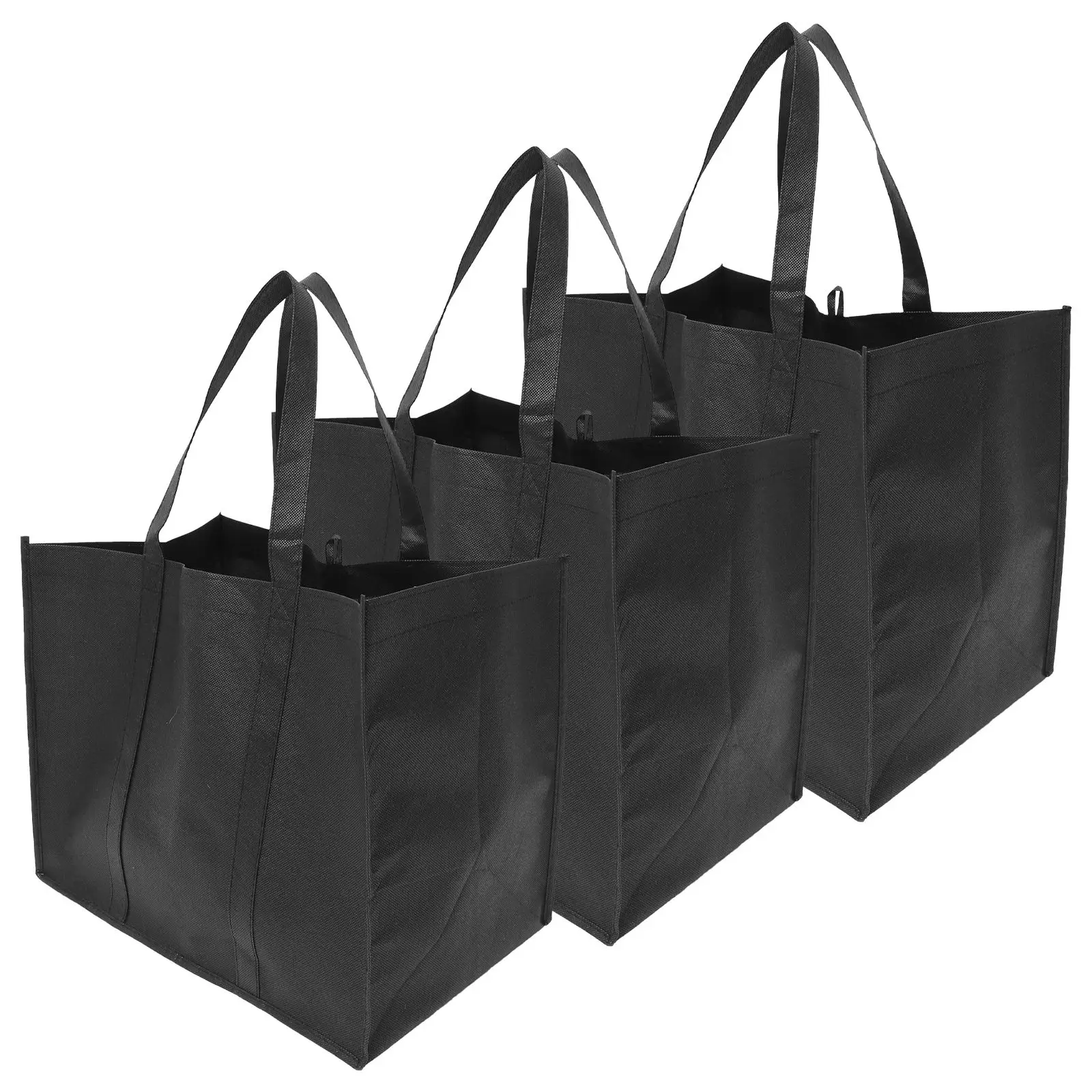 

3 Pcs Black 41x26x33 Shopping Bag Set Reusable Non Woven Tote Bags Groceries Large Capacity Foldable Storage Bag