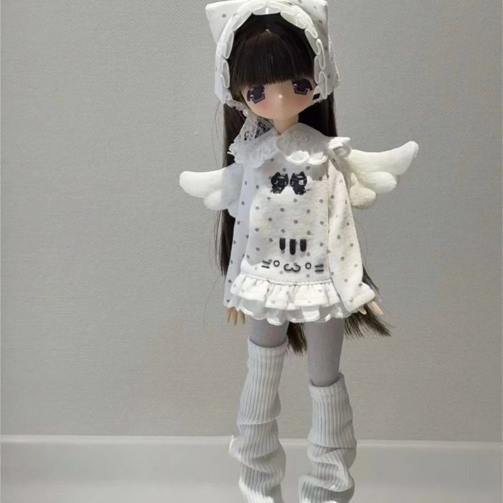 New 1/6 Doll's Clothes Suit for Azone Doll Angel with Wings Set Diy Girl Toys Dress Up Fashion White Doll Accessories, No Doll