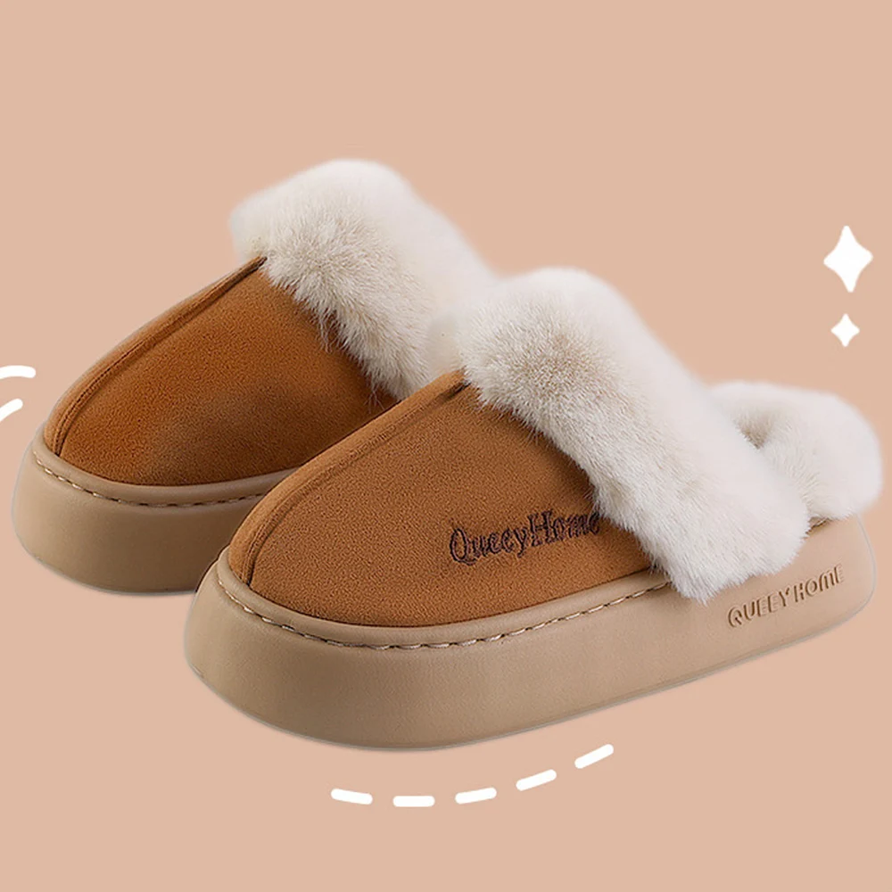 Comwarm Platform Fluffy Women Slippers 2024 New Plush Winter Slippers Fashion Casual Indoor Women Cotton Slippers Plush Slippers