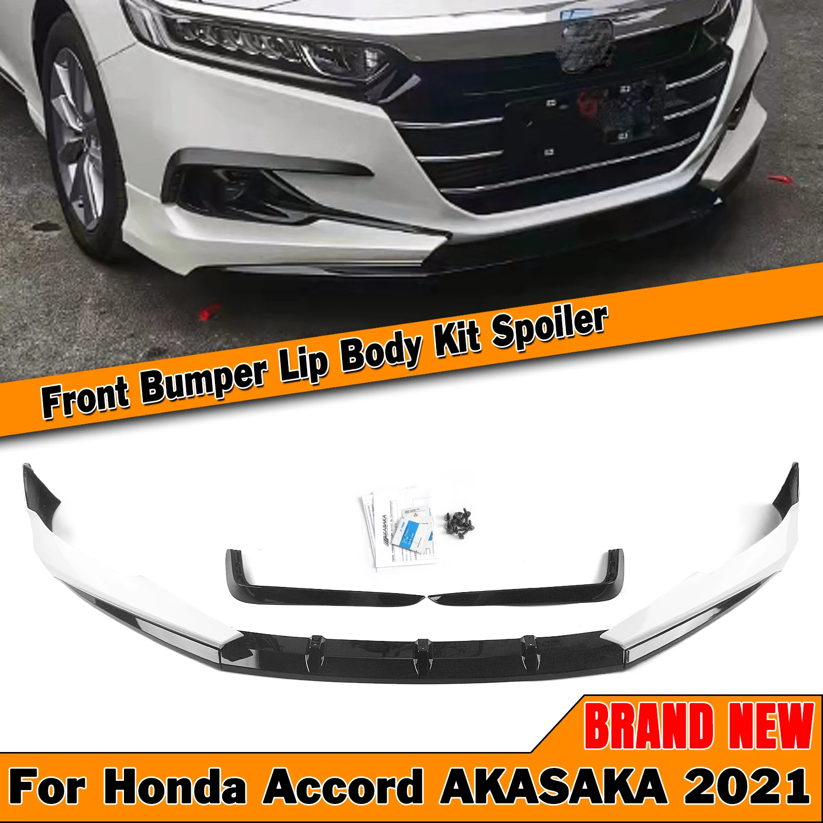 AKASAKA Body Kit For Honda Accord 2021-2022 Front Bumper Spoiler Lip+Fog Light Lamp Eyebrow Cover Trim White Air Splitter Canard