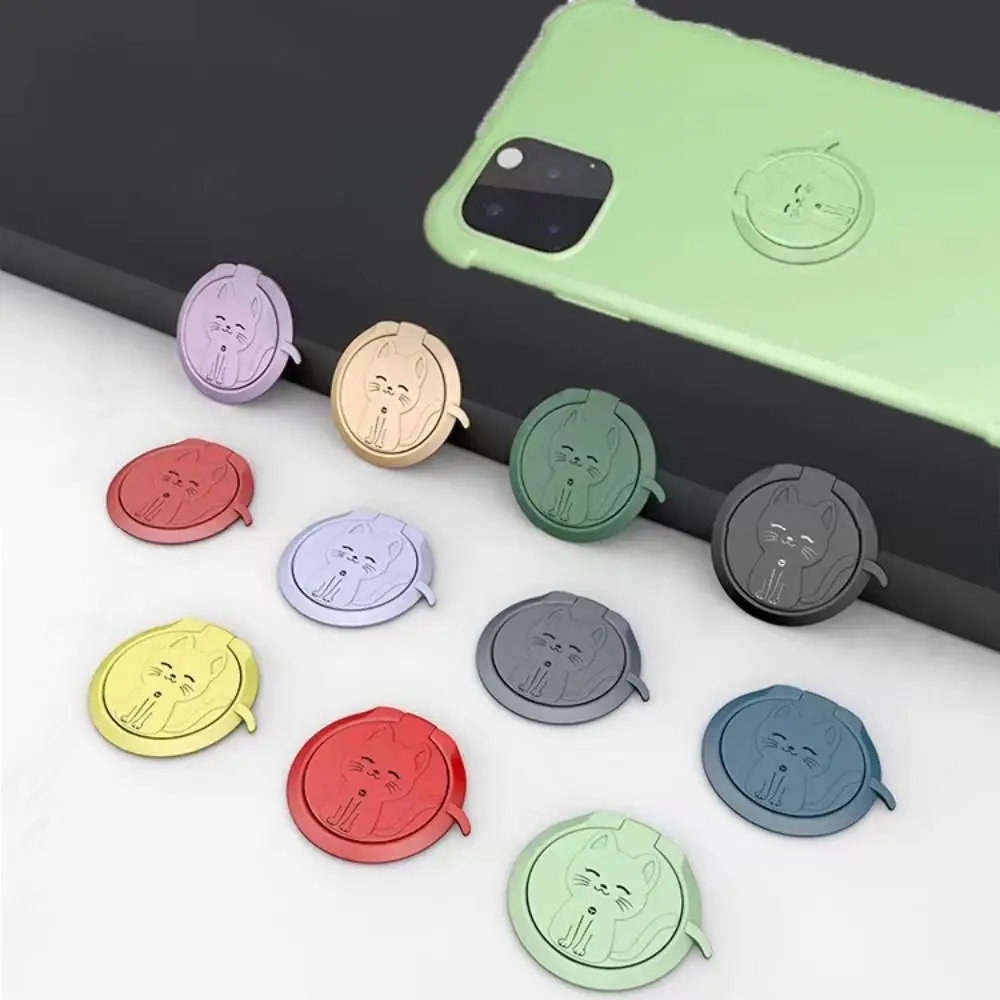 

Держатель для мобильного телефона с милым котом, складной на 360° ° Вращающаяся наклейка, кольцо на палец, металлический ультратонкий держатель для настольного телефона