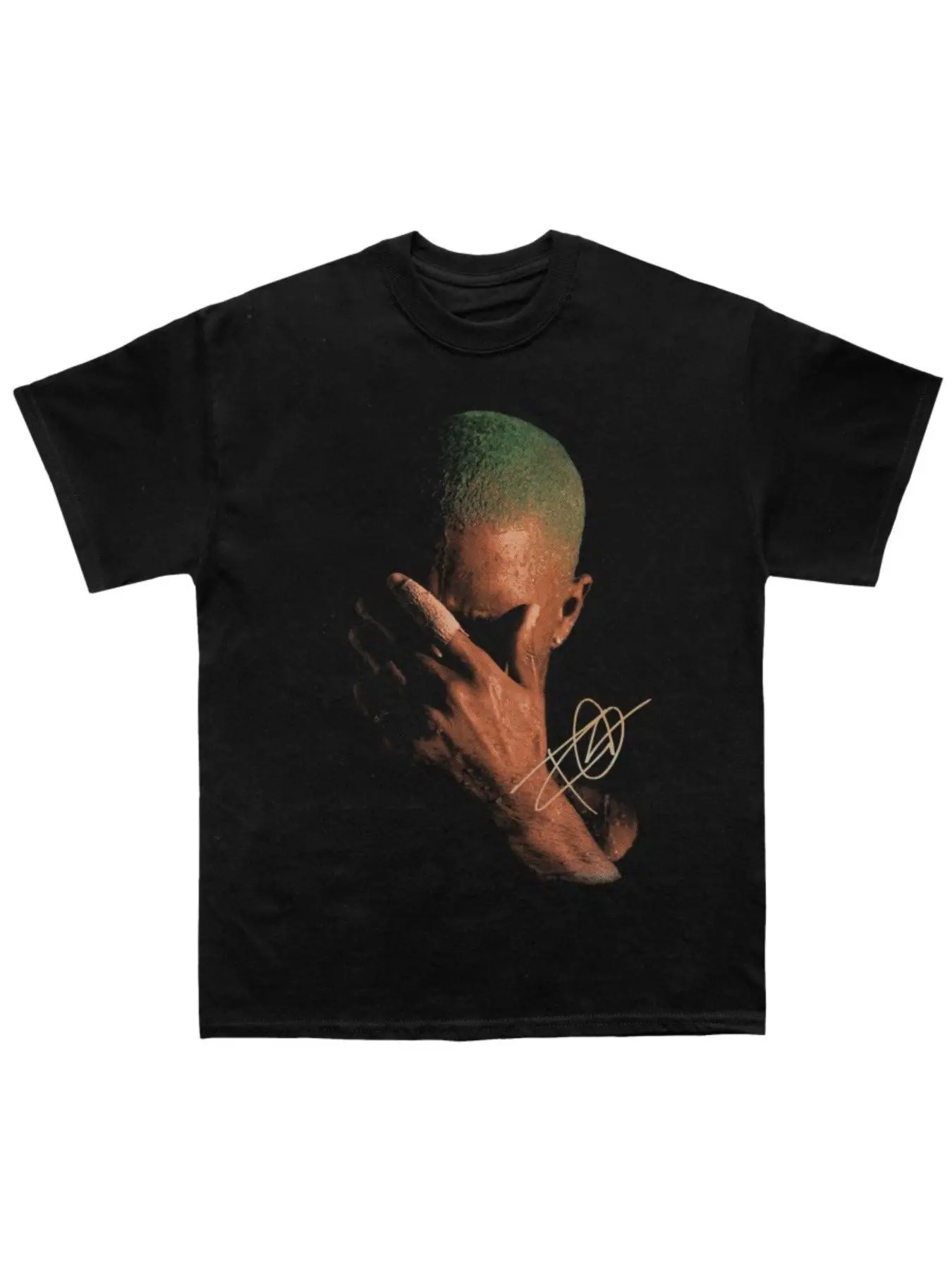 Shaved Head Graphic T-Shirt for Men - Unique Artistic Design with Greenish Hue Print, Eye-Catching Black Background, Casual Crew Neck Short Sleeve Tee - Perfect for Everyday Wear and Creative Style Enthusiasts