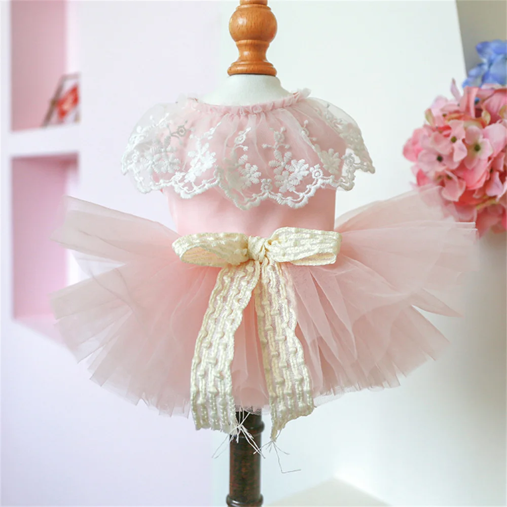 

Hot Sale Luxury Elegant Dog Flower Yarn Dress Pet Bowknot Skirt Dress Pet Clothes